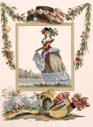 Dancer dressed in pierrot caraco with hats, engraved by Dupin, plate no.241 from 